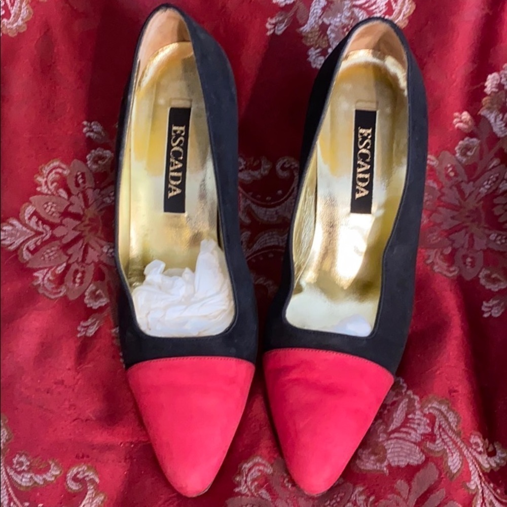 Escada black and red suede heels